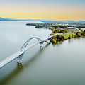 Aerial view of Crown Point bridge over Lake Champlain at the New York and Vermont border