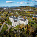 Aerial view of the Bicenntennial Hall at Middlebury College